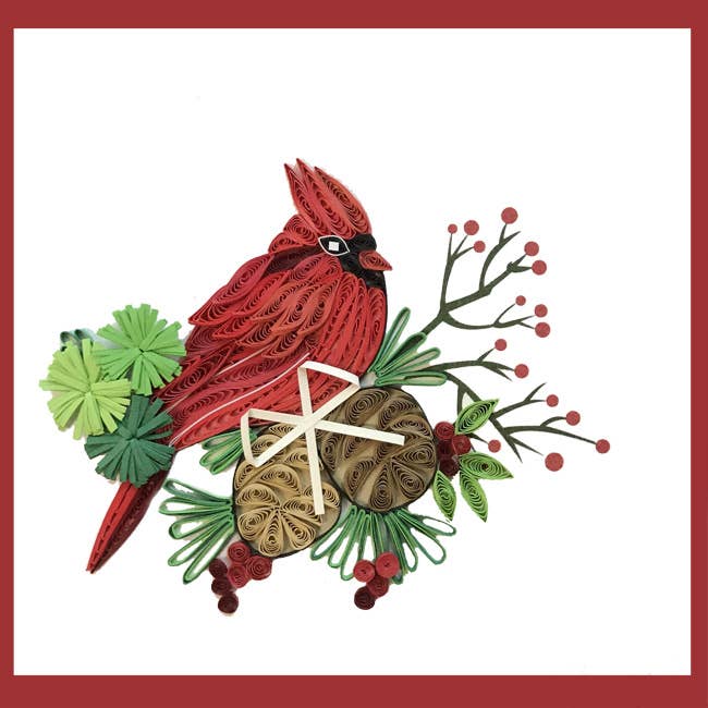 Red Cardinal Quilling Christmas Card