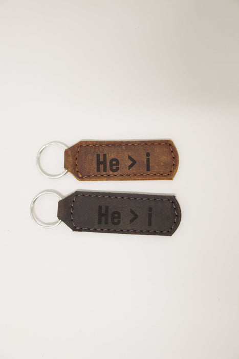 He > i Keychain Engraved Leather