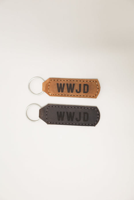 WWJD Keychain Engraved Leather