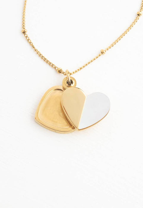 Give Hope Locket- 14K Gold Plated Mother of Pearl Heart Necklace Locket