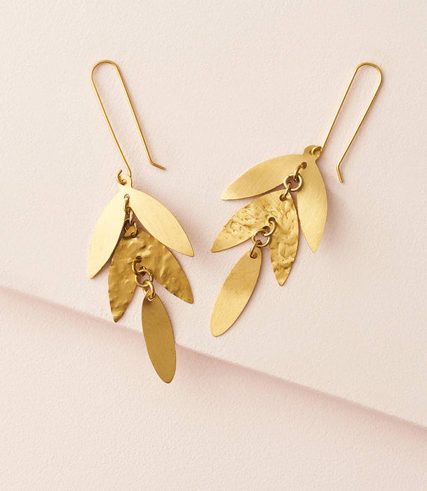 Chameli Leaf Gold Chandelier Dangle Earrings