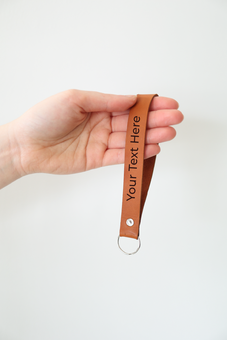 Custom Cognac Leather Keychain Wristlet