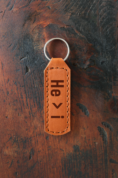 He > i Keychain Engraved Leather