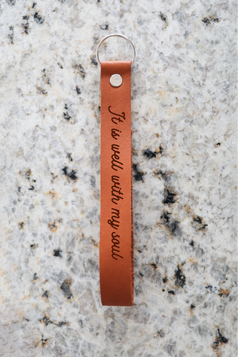 It Is Well With My Soul Wristlet Engraved Leather
