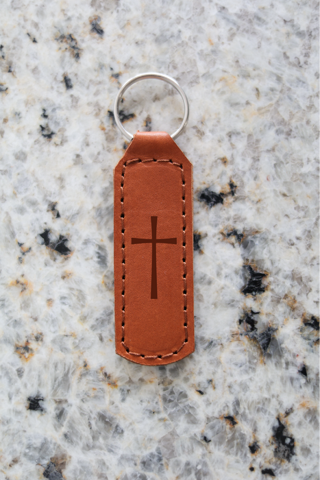 Cross Keychain Engraved Leather