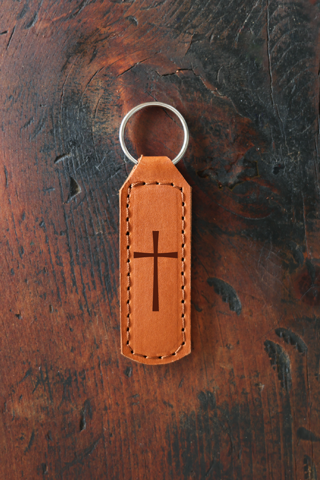 Cross Keychain Engraved Leather