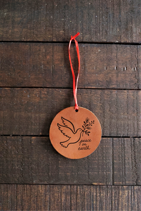 Dove "Peace on Earth" Leather Ornament
