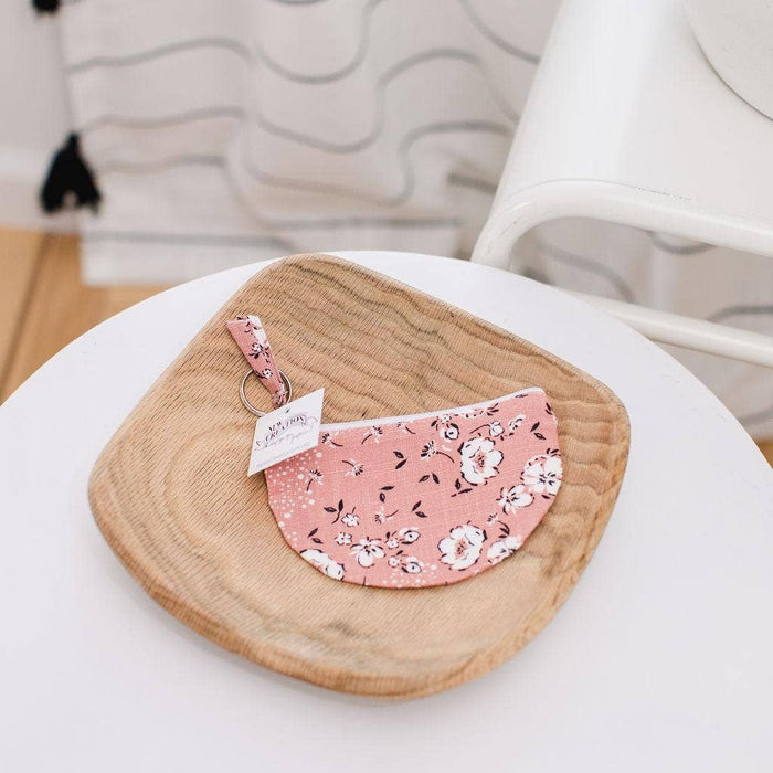 Coral Floral Moon Pouch Keychain