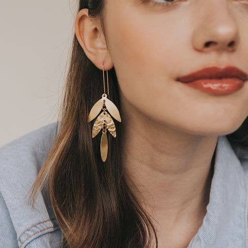 Chameli Leaf Gold Chandelier Dangle Earrings