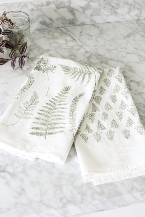 Fern Fronds Tea Towel  |  cottagecore kitchen towel mothers day pastel botanical flour sack tea towel grandmillenial floral decor