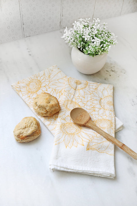 Sunflower Garden Tea Towel  |  cottagecore flour sack tea towel sunflower kitchen towel mothers day pastel grandmillennial floral decor