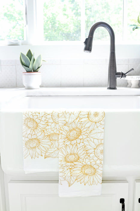 Sunflower Garden Tea Towel  |  cottagecore flour sack tea towel sunflower kitchen towel mothers day pastel grandmillennial floral decor