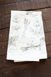 Kitchen Herbs Tea Towel | wild garden herbs cottagecore flour sack tea towel botanical decor greenery plant art cooking herbs spices
