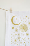 Starlight Tea Towel | star tea towel celestial sky gold stars flour sack tea towel star art kitchen star decor holiday stars