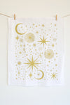 Starlight Tea Towel | star tea towel celestial sky gold stars flour sack tea towel star art kitchen star decor holiday stars