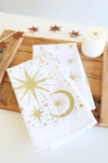 Starlight Tea Towel | star tea towel celestial sky gold stars flour sack tea towel star art kitchen star decor holiday stars