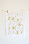 Starlight Tea Towel | star tea towel celestial sky gold stars flour sack tea towel star art kitchen star decor holiday stars