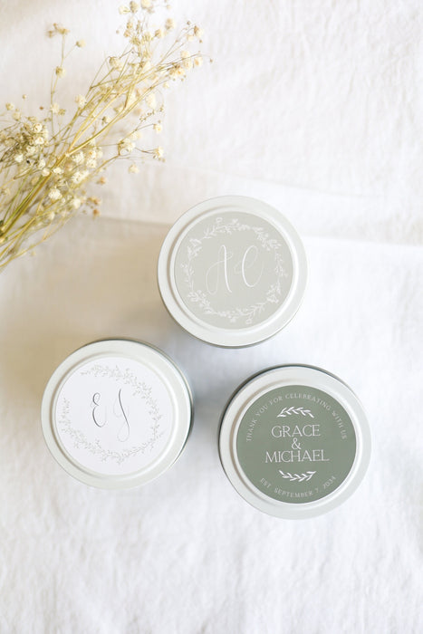 Custom Wedding Candle Bulk | personalized custom label wedding favors gift guest keepsake monogram mini candle tin