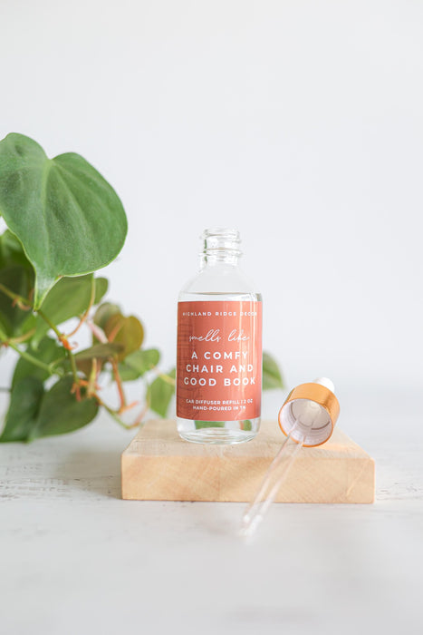 A Comfy Chair and Good Book Diffuser Refill | car freshie refill | bottle diffuser refill | tobacco + caramel scent | scented air freshener