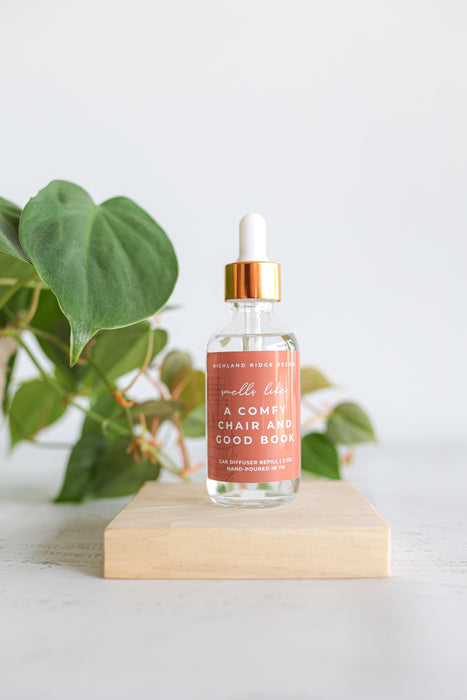 A Comfy Chair and Good Book Diffuser Refill | car freshie refill | bottle diffuser refill | tobacco + caramel scent | scented air freshener