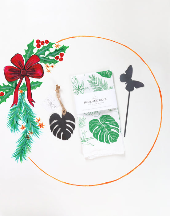 Plant Parent Gift Set |  tropical houseplant leaf towel plant stake monstera christmas ornament gift for her bundle