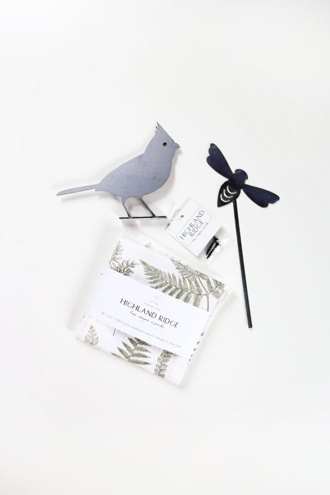 Gardening Gift Set |  fern towel cardinal statue bee plant stake gift for her bundle