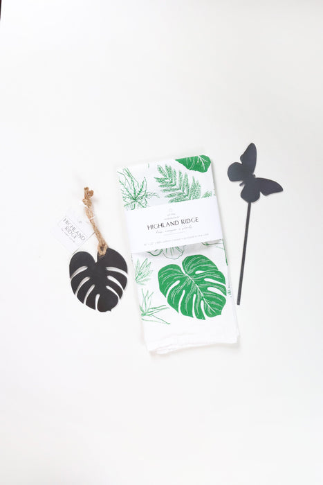 Plant Parent Gift Set |  tropical houseplant leaf towel plant stake monstera christmas ornament gift for her bundle