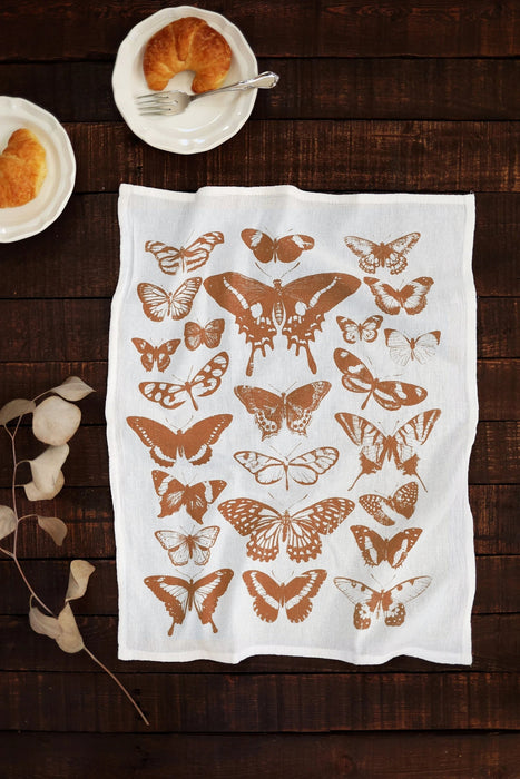 Butterfly Tea Towel Terra-Cotta |  cottagecore flour sack tea towel butterfly dish towel kitchen decor grandmillennial moth aesthetic