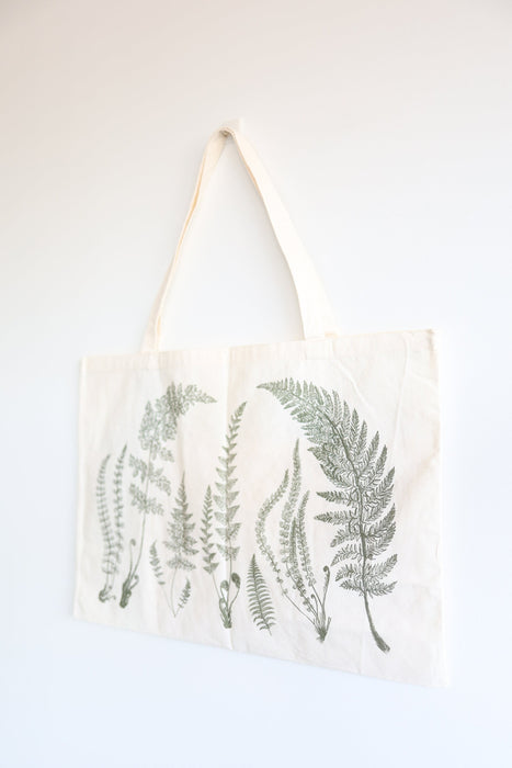 Fern Fronds Cotton Tote  | large botanical tote bag fern cotton laptop tote book bag floral art printed cotton bag cottagecore fern fronds