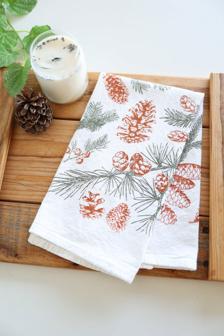 Pinecone Tea Towel  |  cottagecore forest mothers day flour sack tea towel pinecones dish towel kitchen