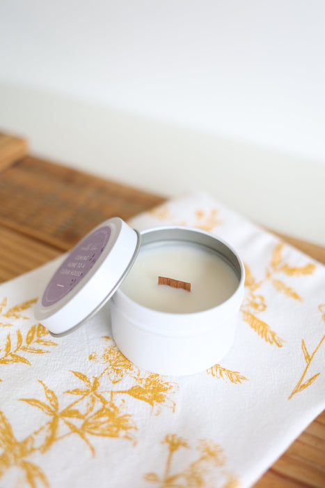 Hand-Poured Soy Candle - Lemon Lilac "Coming Home To A Clean House" Tin | cozy scented candle gift natural candle handmade wood wick clean