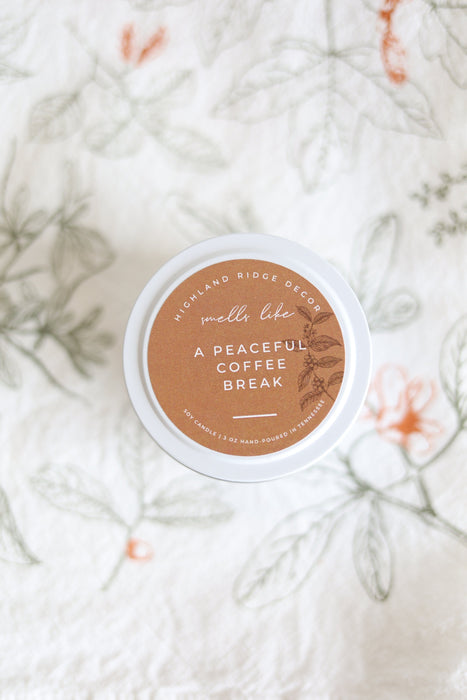 Hand-Poured Soy Candle - Coffee "Peaceful Coffee Break" Tin | cozy coffee scented candle comfort gift natural candle handmade hostess gift