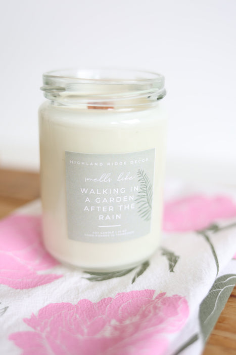 Hand-Poured Soy Candle - "Walking In A Garden After The Rain" | cozy scented candle natural candle handmade wood wick earthy