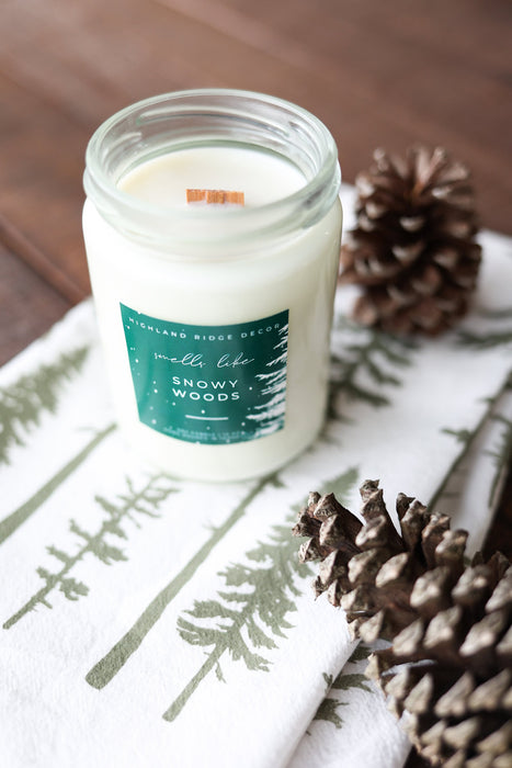 Hand-Poured Soy Candle - Juniper & Balsam "Snowy Woods" | cozy scented candle gift natural handmade wood wick holiday Christmas candle