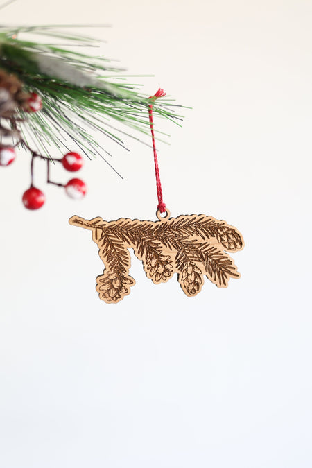 Wooden Pine Tree Branch Horizontal Christmas Ornament | Christmas tree ornament wooden ornament stocking stuffer hostess gift tree decor