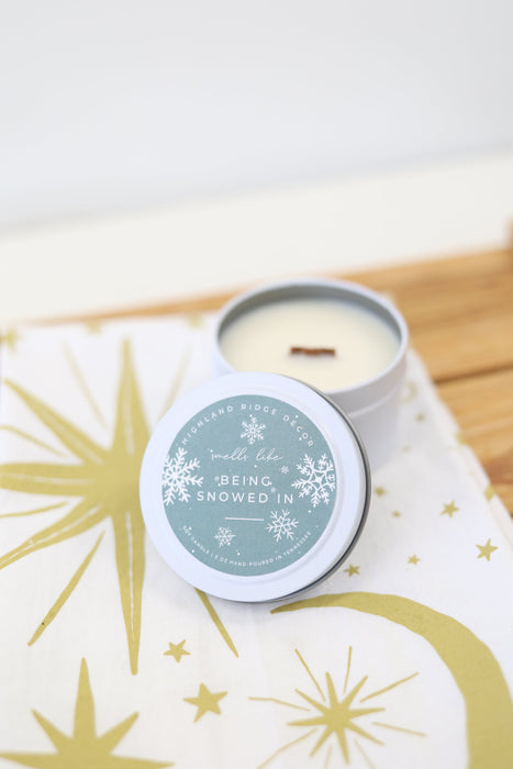 Hand-Poured Soy Candle - Maple Chai "Being Snowed In" Tin | cozy scented candle gift natural handmade wood wick holiday Christmas candle