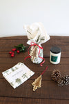 Holiday Gift Set - Snowy Woods | candle tea towel wooden ornament gift bundle for her housewarming Christmas gift natural soy candle