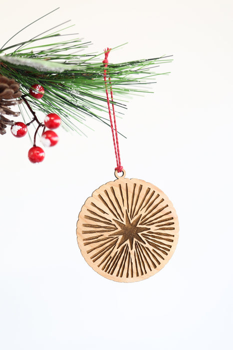 Wooden Starlight Circle Christmas Ornament | Christmas star ornament wooden ornament stocking stuffer hostess gift celestial tree decor