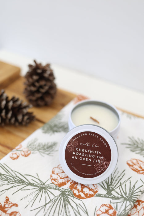 Hand-Poured Soy Candle - Roasted Chestnuts "Chestnuts Roasting On An Open Fire" Tin | cozy scented candle natural handmade Christmas gift