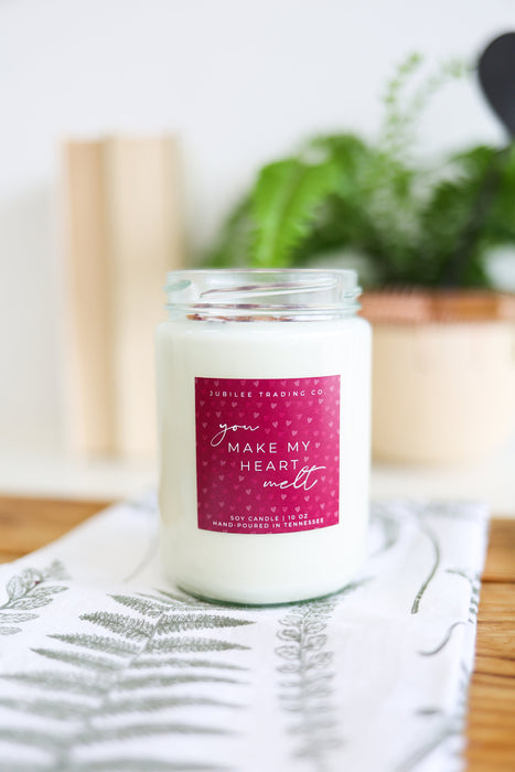 You Make My Heart Melt Candle | valentines candle rose scented natural soy candle galentines gift wooden wick clean burning gift for her