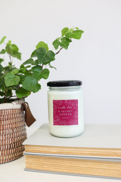 A Secret Garden Candle | handmade candle rose scented natural soy candle gift for her wooden wick clean burning soy candle