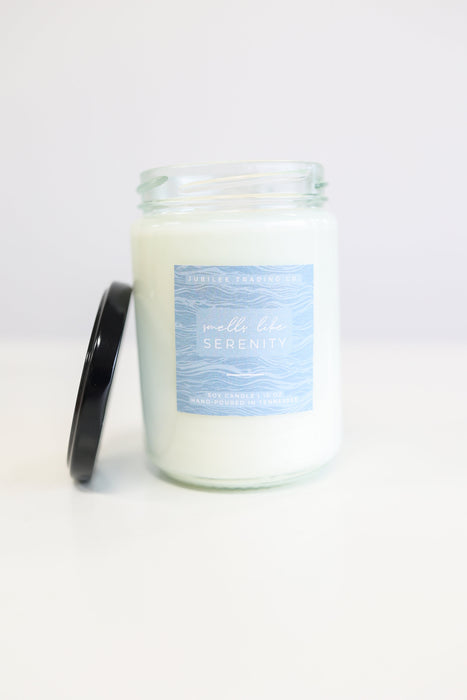 Serenity Candle | handmade candle eucalyptus scented natural soy candle gift for him wooden wick clean burning soy candle sandalwood