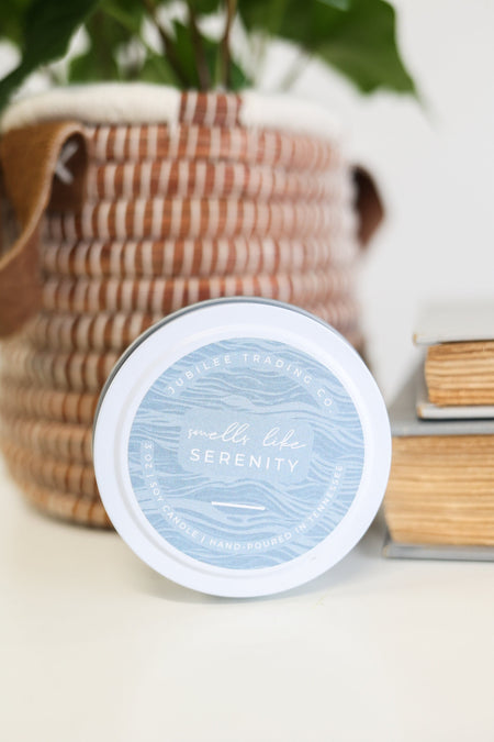 Serenity Candle Tin | handmade candle eucalyptus scented natural soy candle gift for him wooden wick clean burning soy candle sandalwood