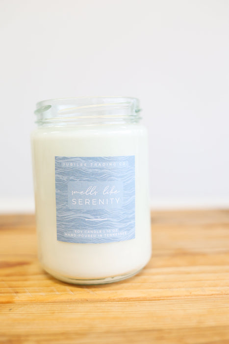 Serenity Candle | handmade candle eucalyptus scented natural soy candle gift for him wooden wick clean burning soy candle sandalwood